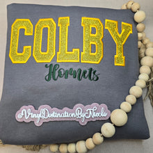 Load image into Gallery viewer, Colby Hornets HOODED Embroidered Glitter Sweatshirt