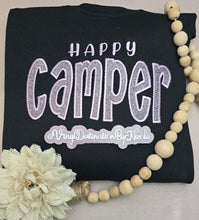Load image into Gallery viewer, Happy Camper HOODED Embroidered Glitter Sweatshirt
