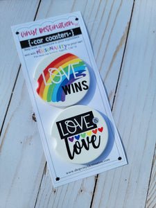 LOVE WINS CAR COASTERS COASTERS (SET OF 2)