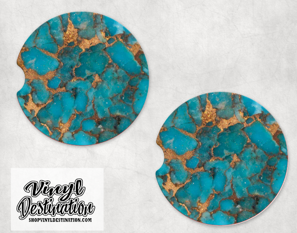 TEAL AND GOLD MARBLE CAR COASTERS (SET OF 2)