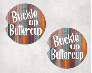 BUCKLE UP BUTTERCUP SANDSTONE CAR COASTERS (SET OF 2)